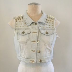 Streetwear Society Cropped Studded Jean Vest